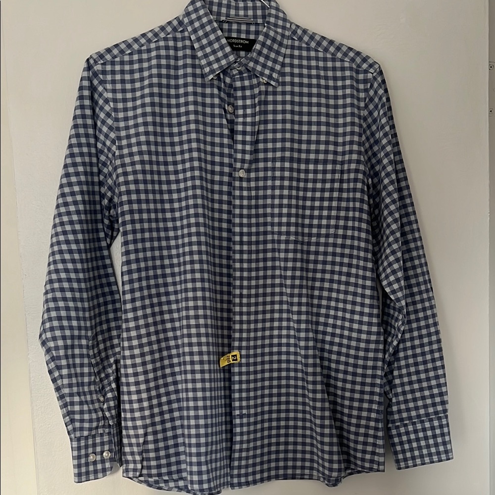 Nordstrom Blue and White Casual Button Down Shirt with Gingham Pattern